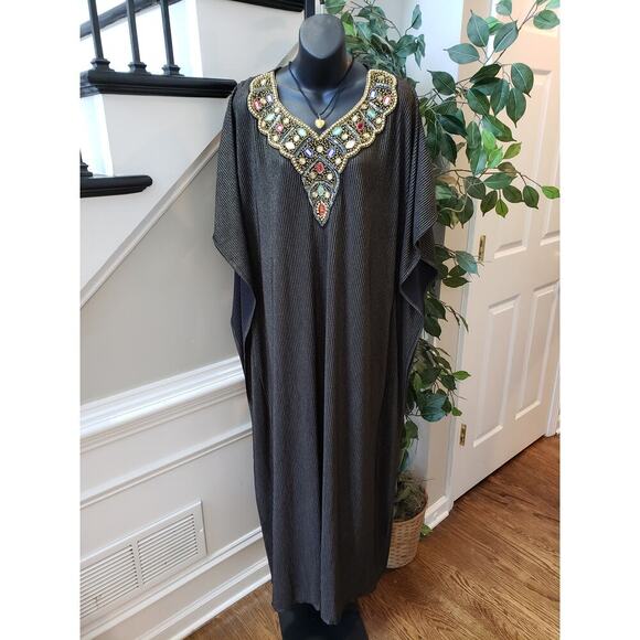 ESY Studio EY Kaftan Dress Womens OSM Black Shimmer African Dashiki Embroidered - Picture 1 of 16